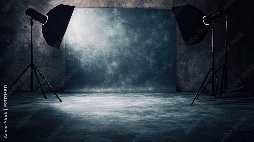 Poster gray studio backdrop with soft floor texture and spotlight, perfect for creating a neutral and refin
