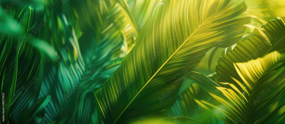 Poster blurred abstract depiction of a tropical leaf for your design wallpaper or background. with copy spa