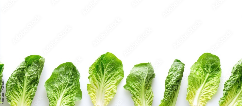 Aufkleber fresh tender leaves of romaine lettuce isolated on a white background with copyspace in a horizontal