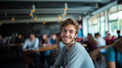 Obraz premium Smiling Young Man in Café