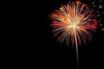 A Single Fireworks Display with Multicolored Lines Against a Black Sky