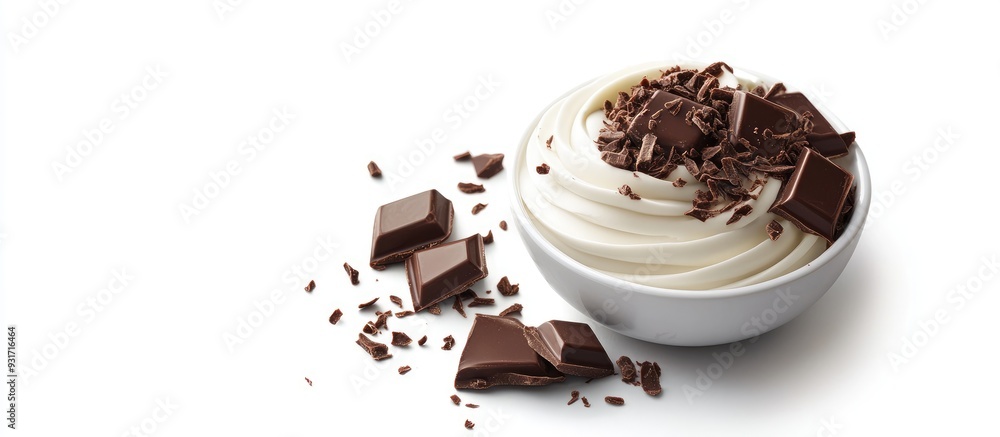 Fototapete cream pile with chocolate isolated on a white background. with copy space image. place for adding te