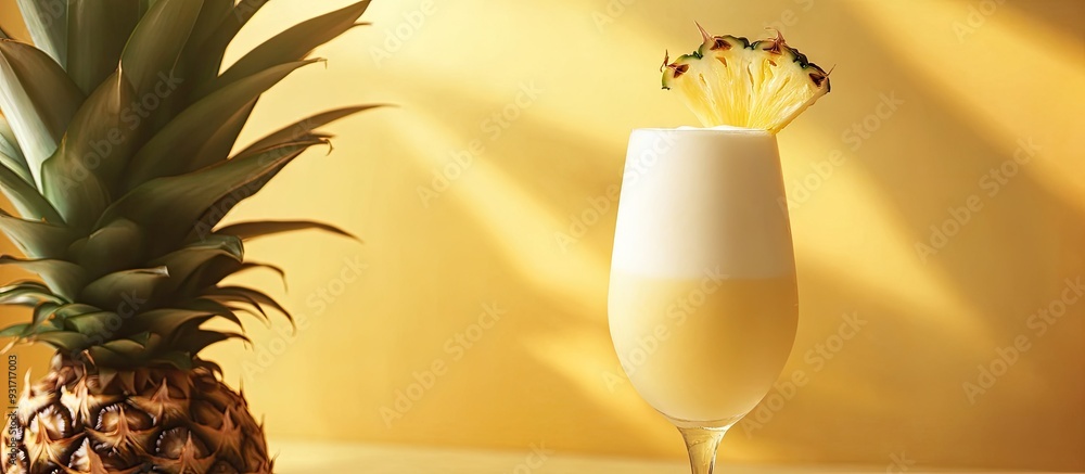 Aufkleber genuine pina colada cocktail on a pineapple backdrop. with copy space image. Place for adding text or design