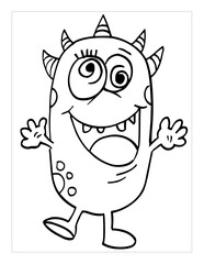 Silly Cute Monster Coloring Book Page Vector Illustration Art