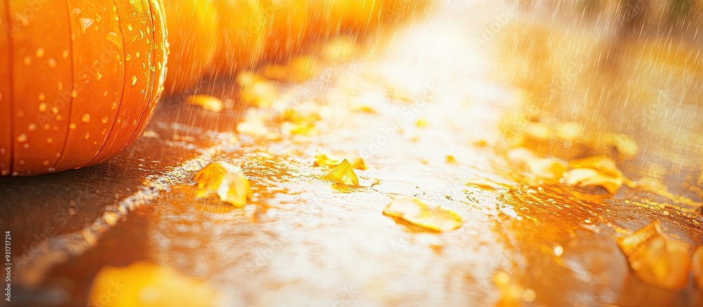 Aufkleber closeup of pumpkin texture on an abstract holiday street. with copy space image. place for adding te