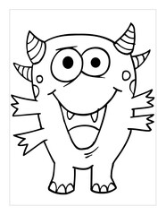 Silly Cute Monster Coloring Book Page Vector Illustration Art