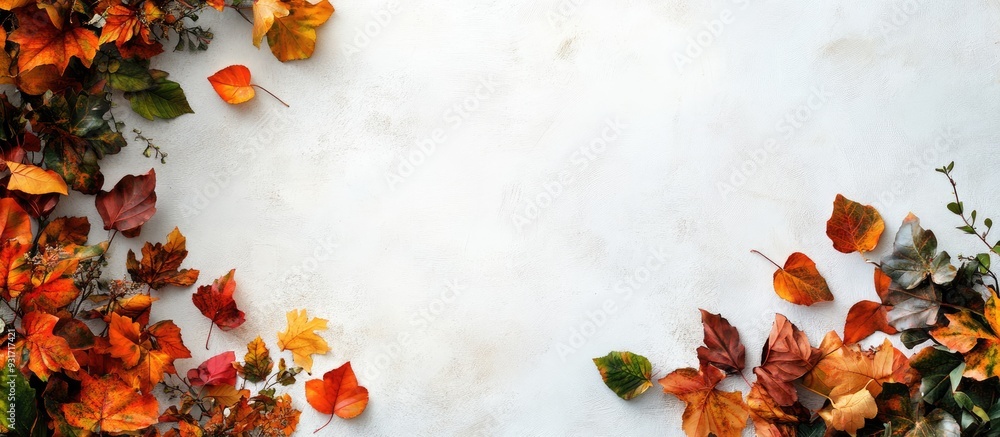 Aufkleber autumn arrangement design created with autumn leaves flat lay top view copy space fall theme