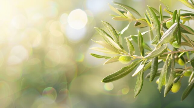 Olive Tree Neural Network, an abstract representation of a neural network intertwined with the branch of an olive tree, set against a softly blurred backdrop for a serene effect