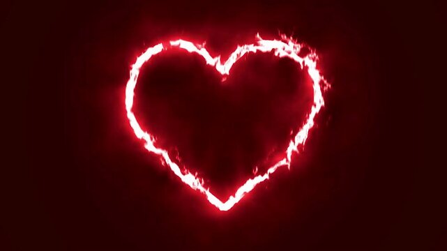 Red heart shining background with Glowing neon red heart shape ring. the neon red love ring line. red moving background animation. neon heart fire
