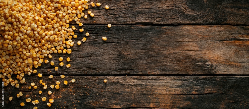 Aufkleber split corn on a wooden surface top view with copy space