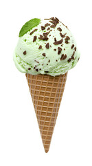 Mint Choco ice cream cone, isolated on transparent background