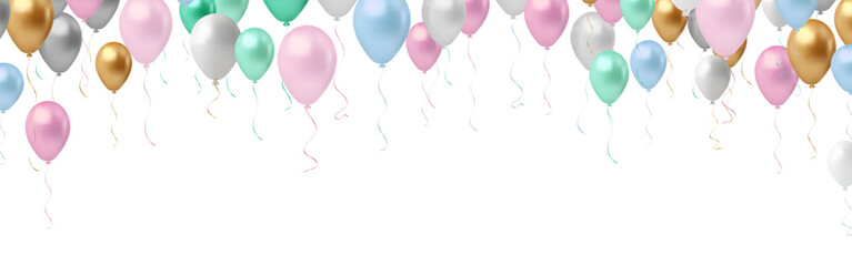 Soft light Colorful balloons popped on a white background 3D multi colored balloon vector illustration design with colorful confetti for party celebration © prathum