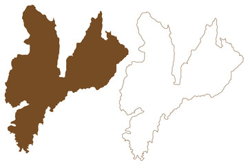Rebbenesoya island (Kingdom of Norway) map vector illustration, scribble sketch Ruobba map
