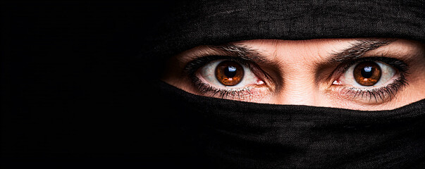 Malevolent Stare in the Shadows - Mysterious Eyes Watching with Malicious Intent, Copy Space for Text