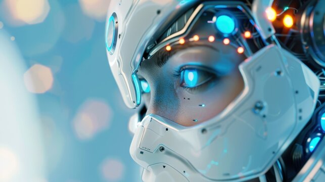 Futuristic Alien Woman in Outer Space, a stunning young figure representing advanced AI and robotics, embodying the evolution of technology and its impact on humanity.