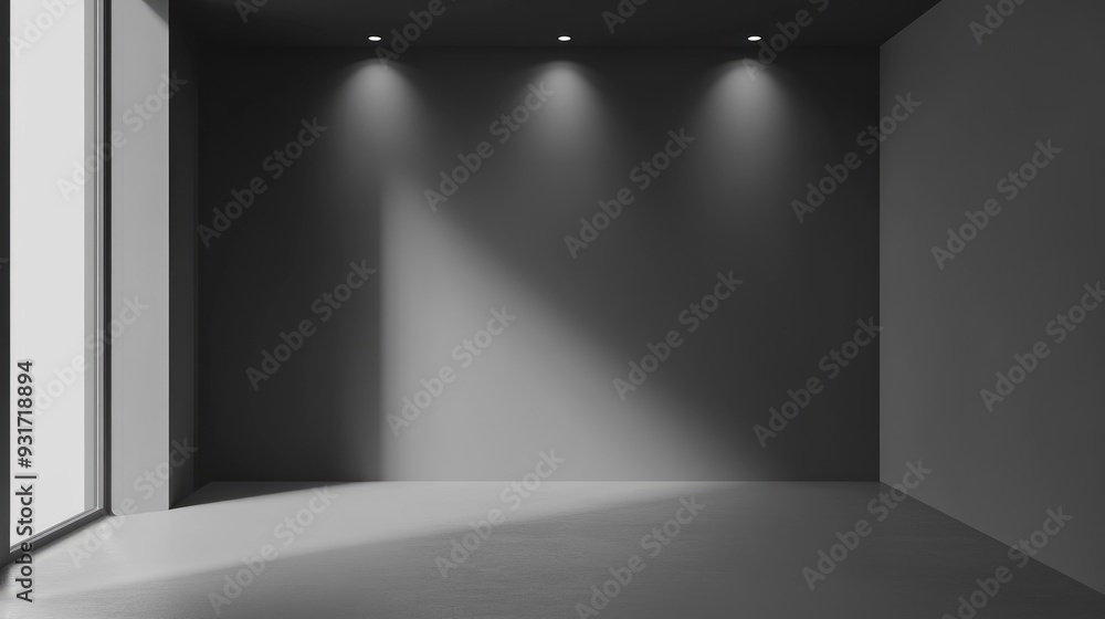 Poster minimalist gray room with a soft gradient floor and a focused spotlight, creating a clean, modern at