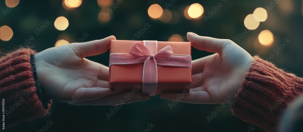 Poster exchanging christmas gifts. with copy space image. place for adding text or design