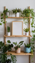 Frame mockup with floral accents in a minimalist and elegant home interior setting