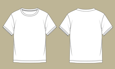  Men's Short sleeve Crew neck T Shirt flat sketch fashion illustration drawing template mock up with front and back view.
