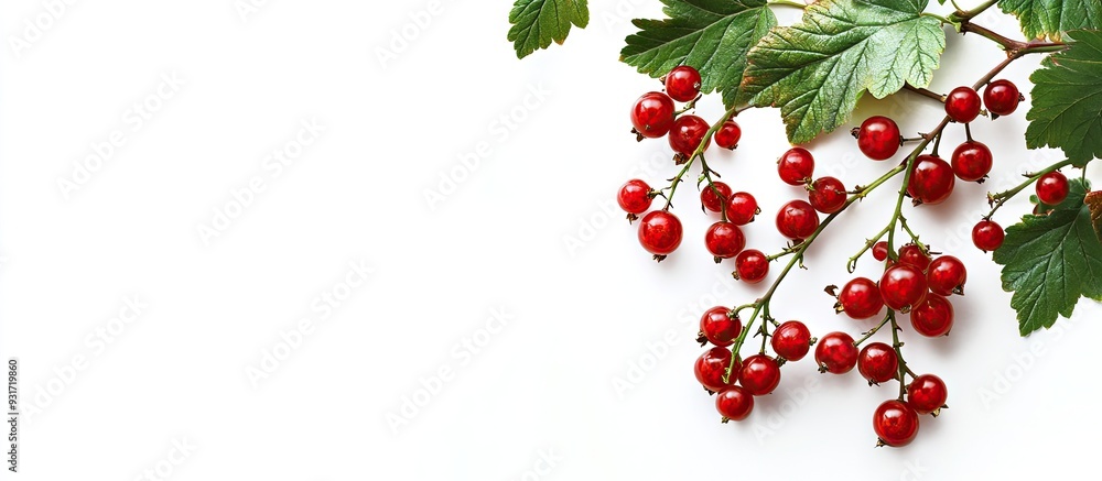 Aufkleber On a white background a red currant branch with berries and leaves featuring an inscription area for copy space
