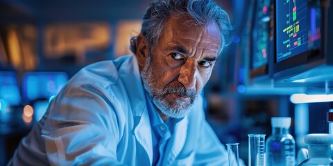Obraz premium A Close-up of a Scientist's Focused Face in a Laboratory Setting