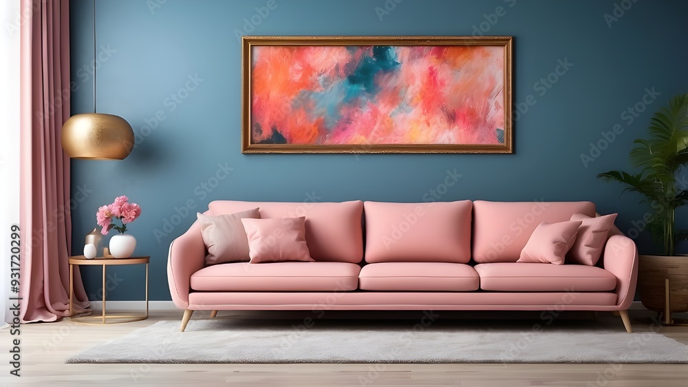 Wall mural beautiful background elevation of the sofa with decorative photo paint frame complete wall backgroun