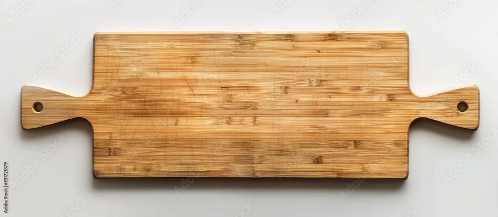 Poster bamboo kitchen cutting board set blank for copy space for text or food top view flat lay on a white 