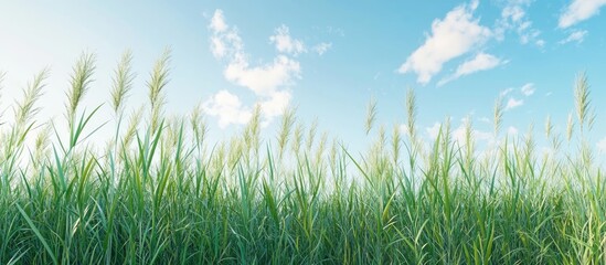 Fototapeta premium Tall reeds against the blue sky. with copy space image. Place for adding text or design