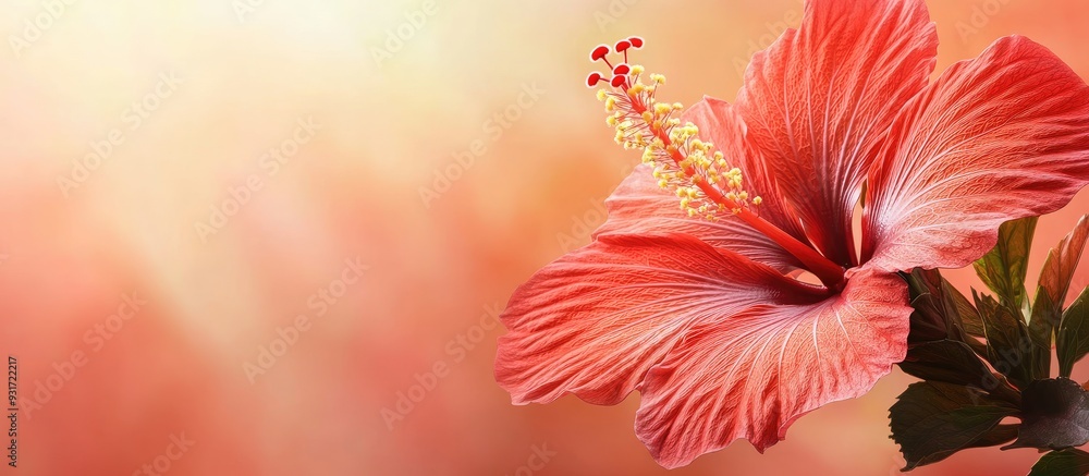 Poster red hibiscus blossom. with copy space image. place for adding text or design