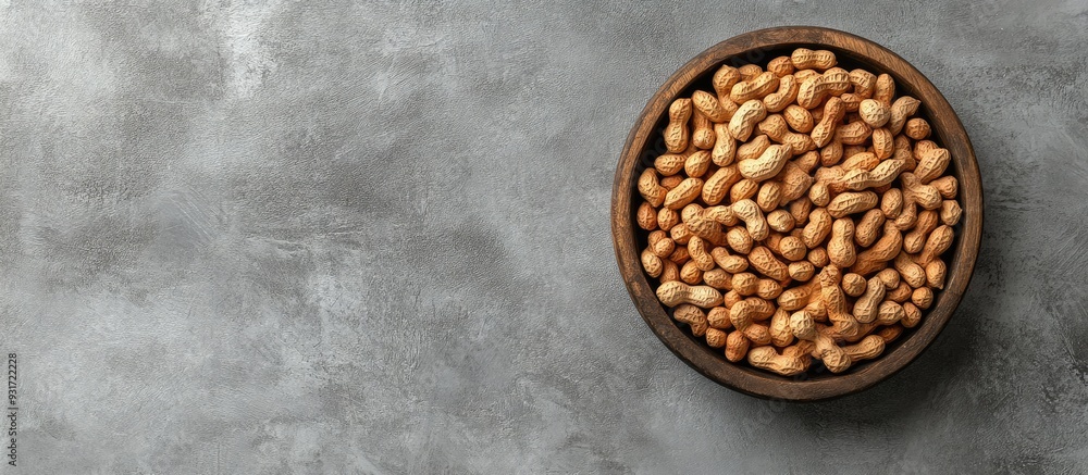Leinwandbilder Tray containing peanuts on a grey background. with copy space image. Place for adding text or design