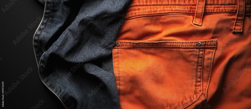 Aufkleber orange denim pants. with copy space image. place for adding text or design