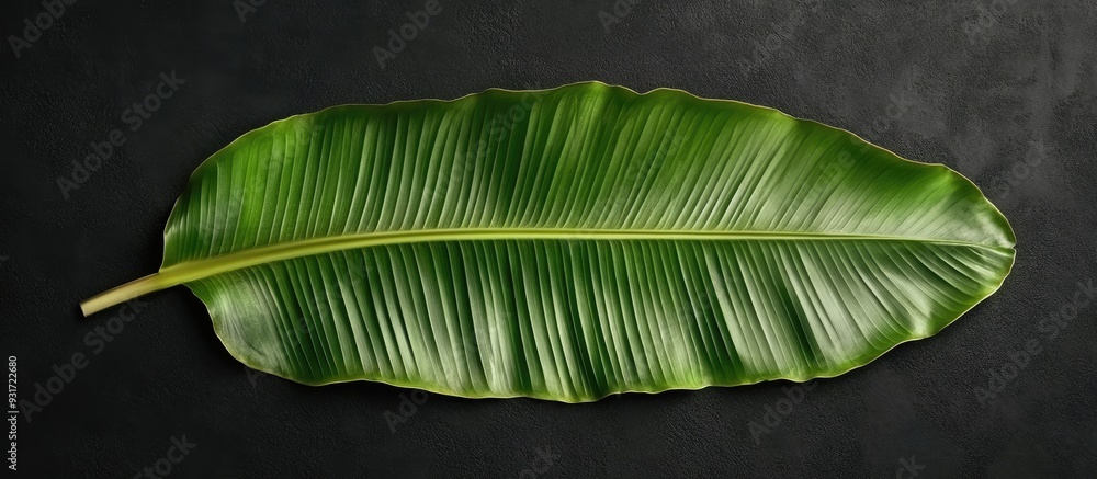 Aufkleber banana leaf for serving food banana leaf set against a black background top view with copy space for