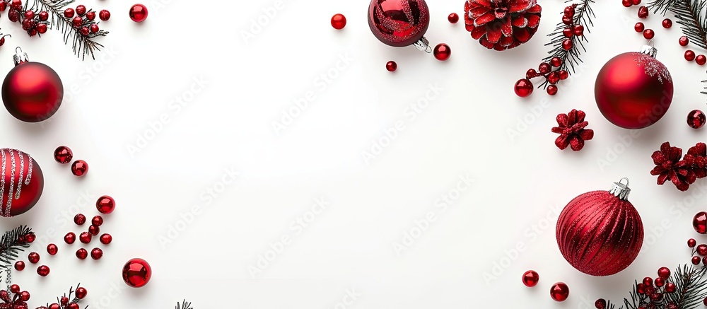 Poster christmas ornaments baubles and red candies on a white background holiday decoration greeting card t
