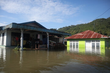 Fototapeta premium The flooded mosque in the Village of Tualango of Gorontalo