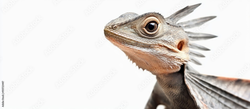 Poster frilled dragon against a white background. with copy space image. place for adding text or design