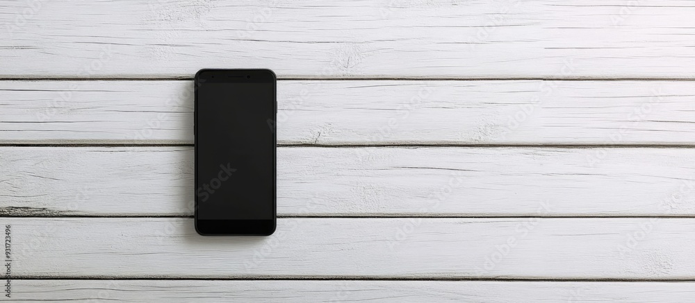 Aufkleber smartphone on a white wooden surface. with copy space image. place for adding text or design