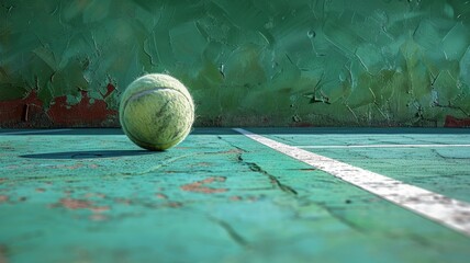 A minimalistic design featuring a tennis court with just the white lines and the net visible, against a soft green background
