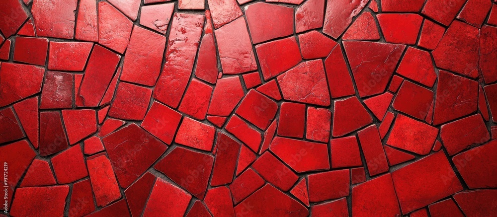 Poster Red mosaic wall texture suitable for use as a background. with copy space image. Place for adding text or design