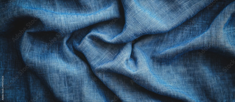 Aufkleber fabric texture close up of a blue cotton patterned background with copyspace for text decoration