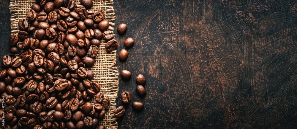 Fototapete Close up of coffee beans against a plain backdrop. with copy space image. Place for adding text or design
