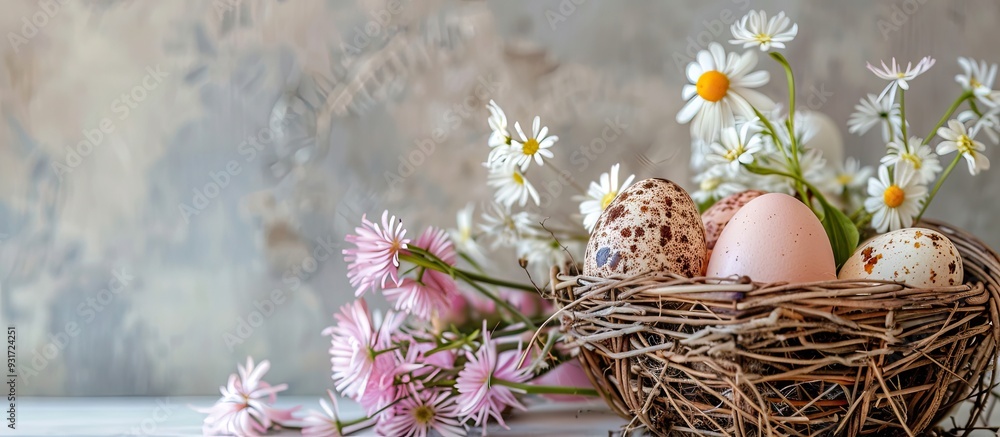Poster eggs bunny easter copy space for text the simple idea of easter