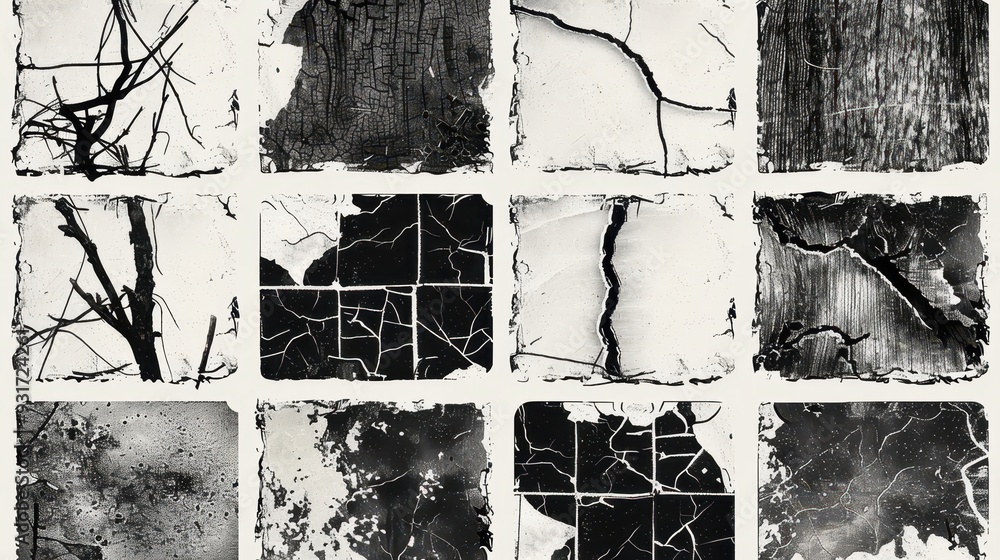 Aufkleber abstract black and white textured image with cracks and branches
