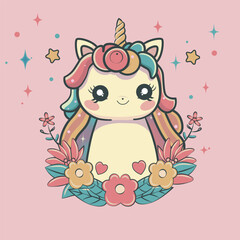 Cute unicorn character pink theme 