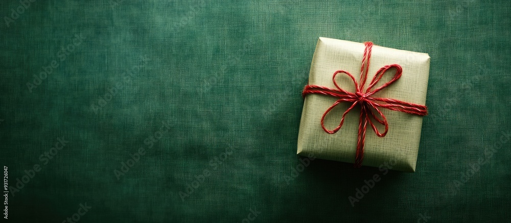 Poster Gift wrapping on a green backdrop. with copy space image. Place for adding text or design