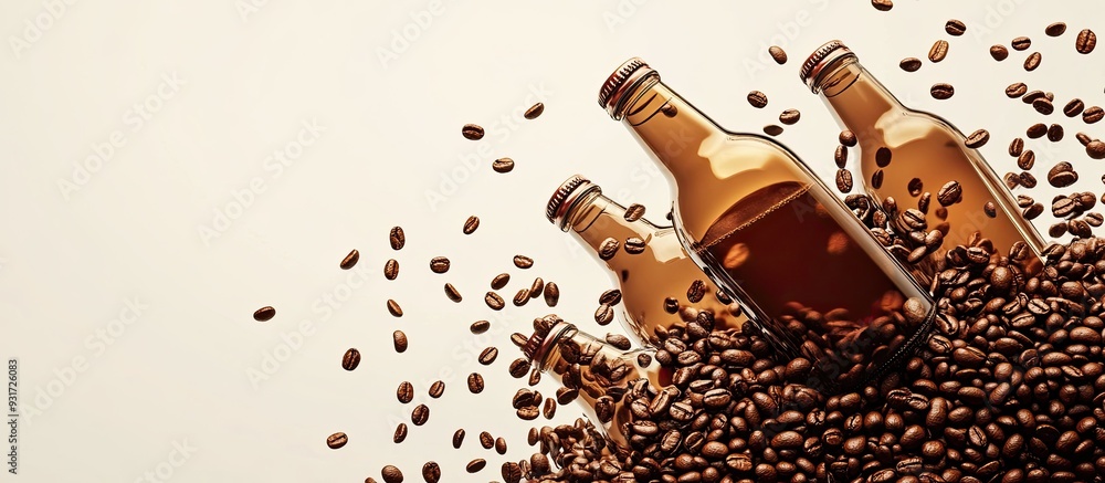 Leinwandbilder Coffee beans spilling out of bottles. with copy space image. Place for adding text or design