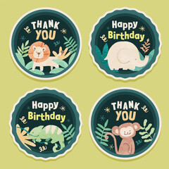 Kids Jungle Watercolor Sticker Set