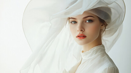 Fototapeta premium young beautiful woman standing on white background