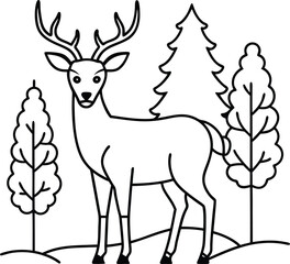 Delightful deer coloring book page, featuring a cute black and white graphic perfect for young artists.
