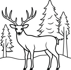 Whimsical deer graphic in black and white, ideal for children's coloring activities and developing artistic skills.
