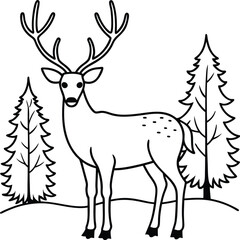 Adorable deer coloring page with simple black and white graphics, designed to entertain and delight young children.
